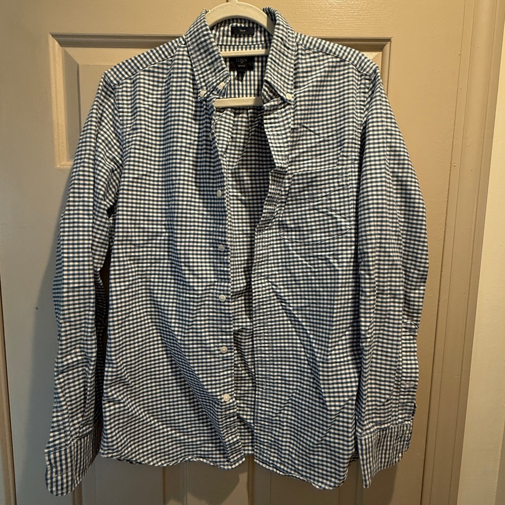 J. Crew Soft Cotton Gingham Slim Fit Oxford Button Down Shirt
